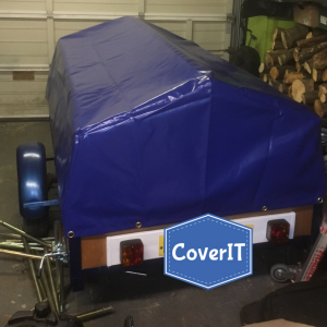 Custom made apex style trailer cover In blue